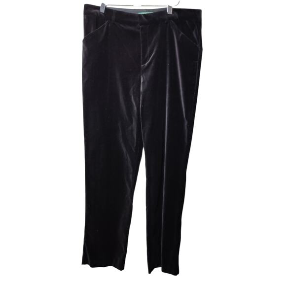 Lauren Ralph Lauren Women's Sz 14 Black Velvet Straight Slim Leg Pants High Rise - Picture 1 of 5